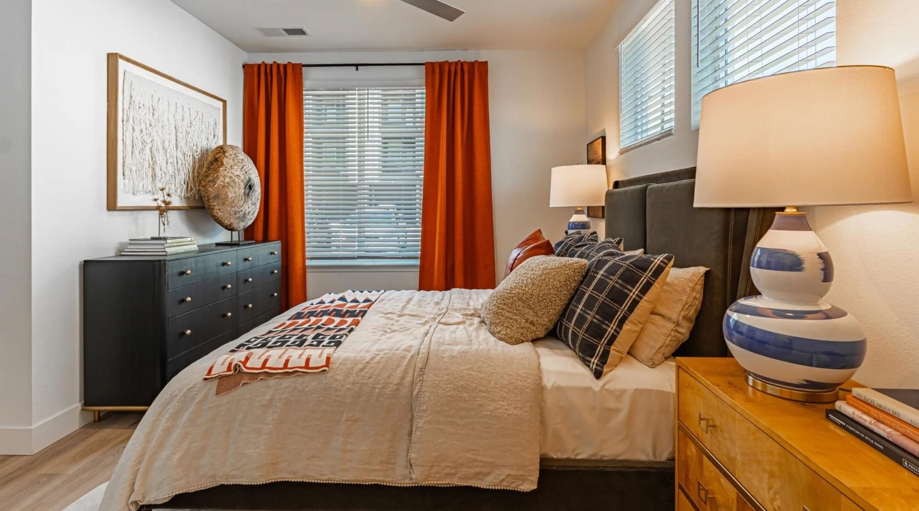 bedroom decor and modern-neutral colored sheets and pillows